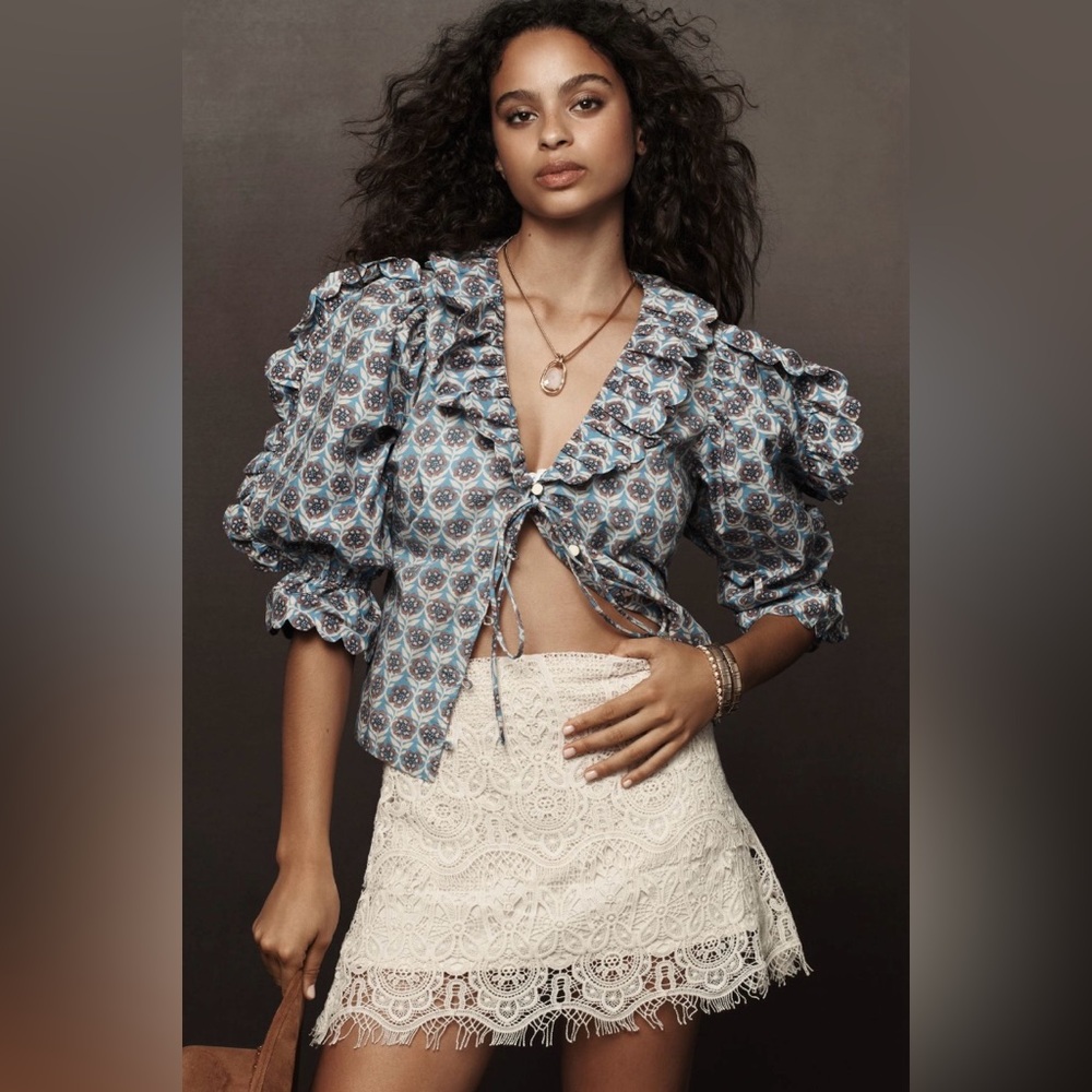 Anthropologie Layered Lace Mini Skirt Ivory Size 0 NWT